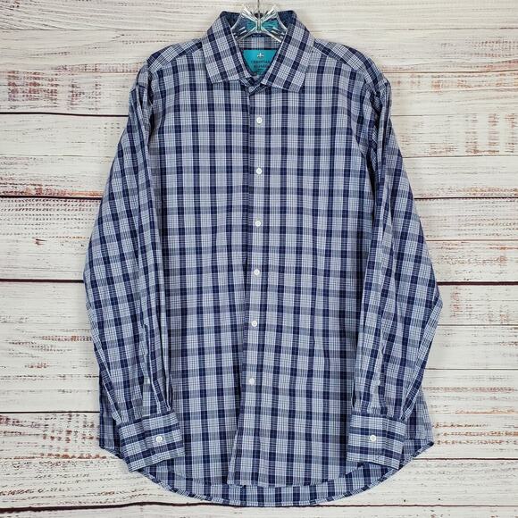 Christian Aujard Paris Blue Plaid Check Shirt Sz L Long Sleeve Buttoned Collared - Picture 1 of 10